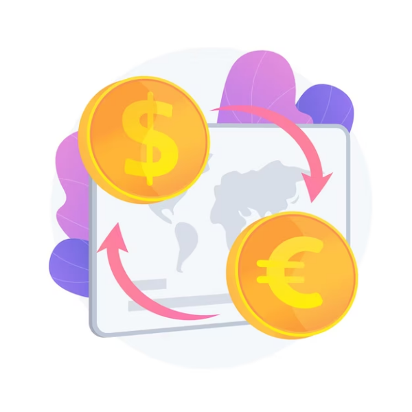 the process of currency exchange, dollars to euro