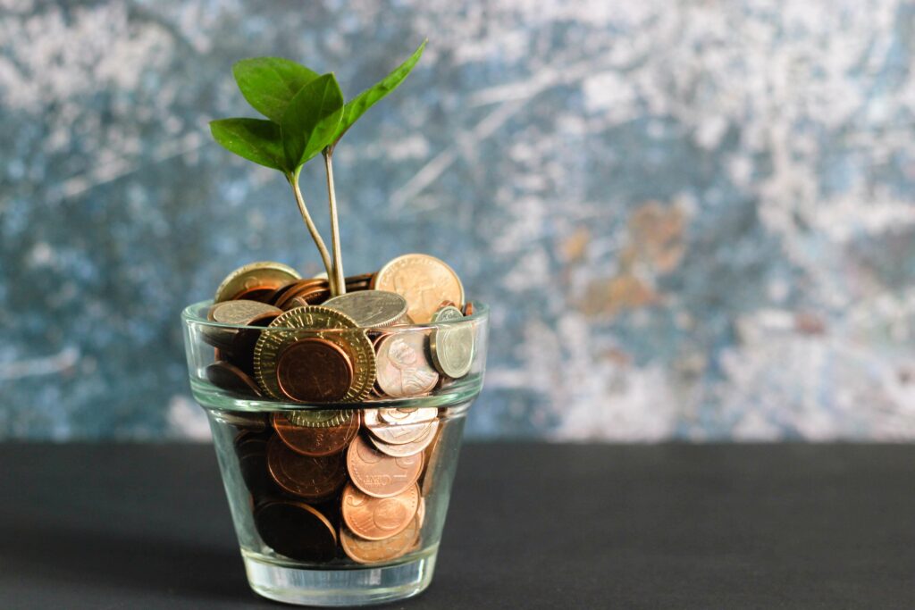 Plants, coins and glass